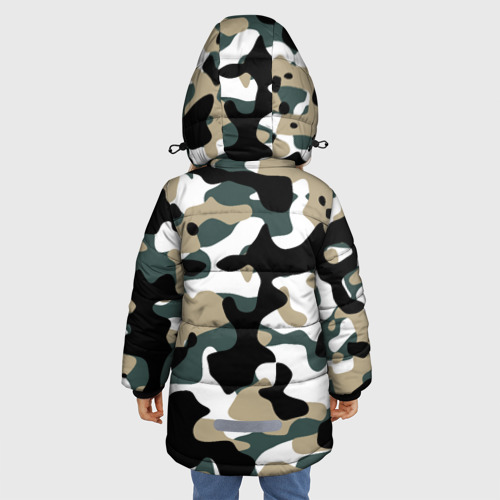 Зимняя куртка для девочек 3D с принтом Камуфляж Snow - Trees - Shrubs, вид сзади #2