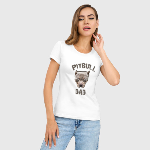 Женская футболка хлопок Slim Pitbull dad, цвет белый - фото 3