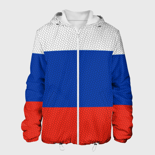 Мужская куртка 3D с принтом Триколор - флаг России плетёный, вид спереди #2