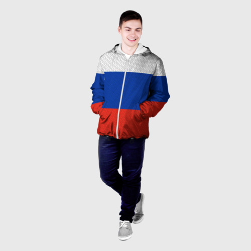 Мужская куртка 3D с принтом Триколор - флаг России плетёный, фото на моделе #1