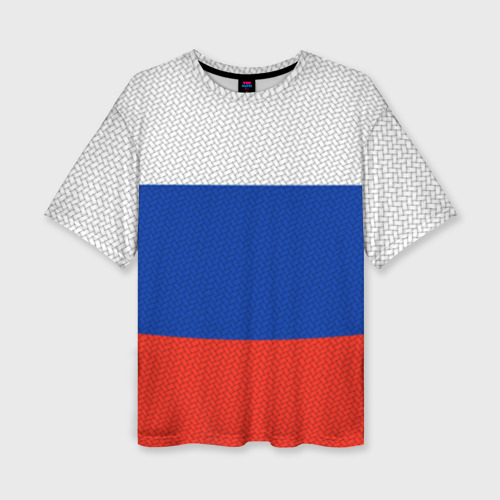 Женская футболка oversize 3D Триколор - флаг России плетёный, цвет 3D печать