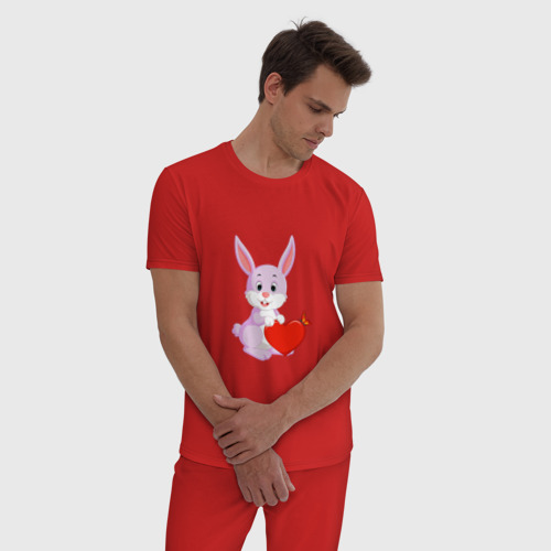Мужская пижама хлопок Кролик с сердцем, цвет красный - фото 3