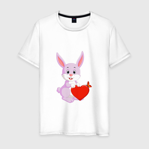 Мужская футболка хлопок Кролик с сердцем, цвет белый