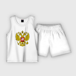 Детская пижама с шортами хлопок Герб России - прозрачный фон