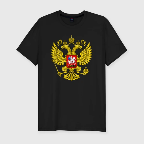 Мужская футболка хлопок Slim Герб России - прозрачный фон