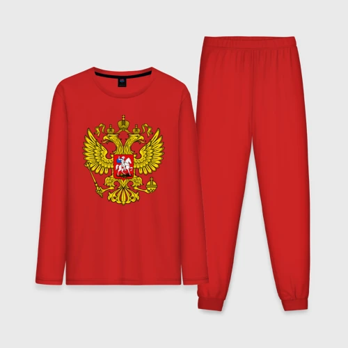 Мужская пижама с лонгсливом хлопок Герб России - прозрачный фон