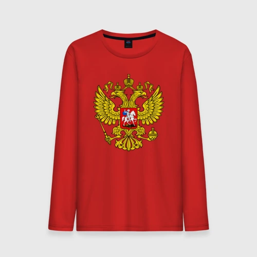 Мужской лонгслив хлопок Герб России - прозрачный фон