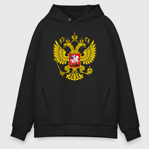 Мужское худи Oversize хлопок Герб России - прозрачный фон, цвет черный