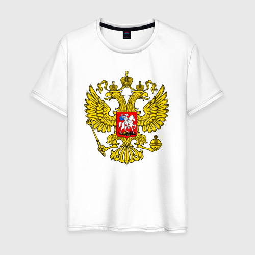 Мужская футболка из хлопка с принтом Герб России — прозрачный фон, вид спереди №1