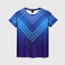 Женская футболка 3D Глубокий синий с неоновыми полосами