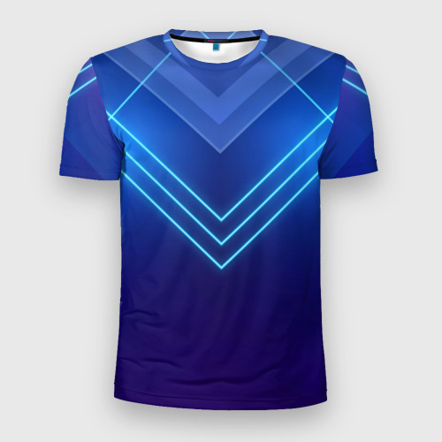 Мужская футболка 3D Slim Глубокий синий с неоновыми полосами, цвет 3D печать