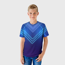 Детская футболка 3D Глубокий синий с неоновыми полосами - фото 2