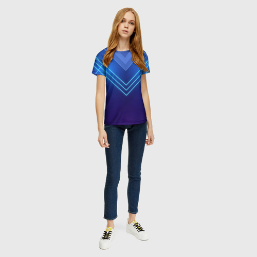 Женская футболка 3D Глубокий синий с неоновыми полосами, цвет 3D печать - фото 5