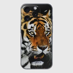 Чехол для iPhone 15 Pro силиконовый с защитой камеры Боевой тигр