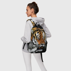 Рюкзак с принтом Боевой тигр для любого человека, вид спереди №4. Цвет основы: белый
