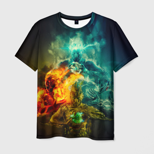 Мужская футболка с принтом 4 элемента - природные стихии, вид спереди №1