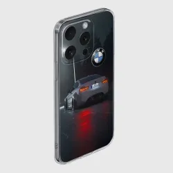 Чехол для iPhone 15 Pro Max силиконовый с защитой камеры Крутая бэха на ночной трассе - фото 2