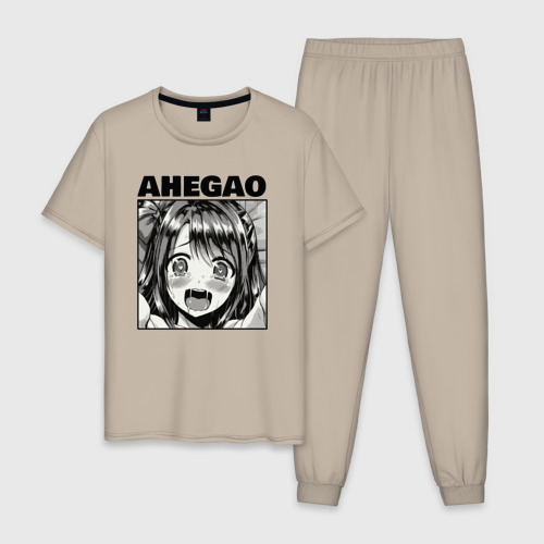 Мужская пижама хлопок с принтом Девушка: ахегао, вид спереди #2
