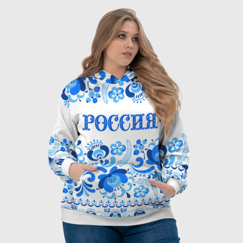 Женская толстовка 3D с принтом Россия голубой узор, фото #4