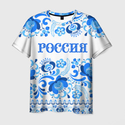 Мужская футболка 3D Россия голубой узор