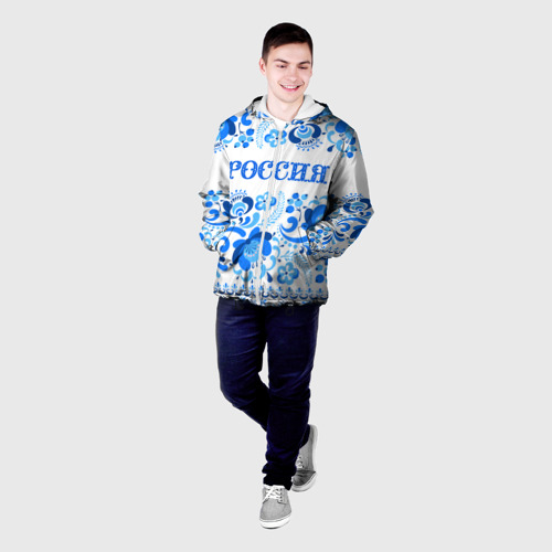 Мужская куртка 3D Россия голубой узор, цвет 3D печать - фото 3