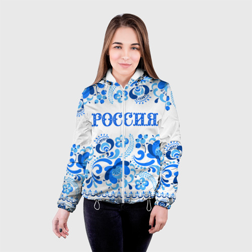 Женская куртка 3D Россия голубой узор, цвет белый - фото 3