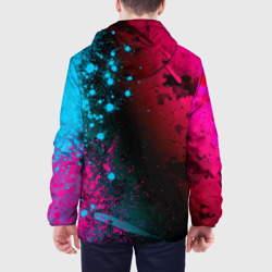 Куртка с принтом Bleach - neon gradient: по-вертикали для мужчины, вид на модели сзади №2. Цвет основы: черный