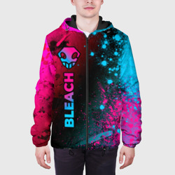 Куртка с принтом Bleach - neon gradient: по-вертикали для мужчины, вид на модели спереди №3. Цвет основы: черный