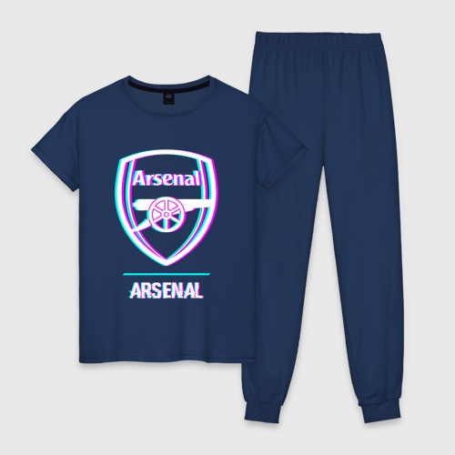 Женская пижама хлопок Arsenal FC в стиле glitch, цвет темно-синий