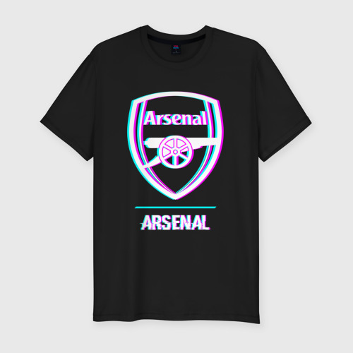 Мужская футболка хлопок Slim Arsenal FC в стиле glitch, цвет черный