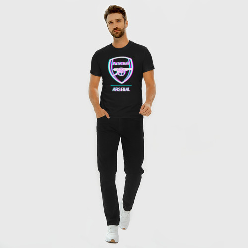 Мужская футболка хлопок Slim Arsenal FC в стиле glitch, цвет черный - фото 5