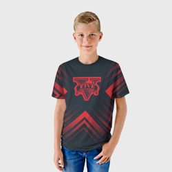 Детская футболка 3D Красный символ GTA на темном фоне со стрелками - фото 2