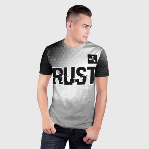 Мужская футболка 3D Slim Rust glitch на светлом фоне: символ сверху, цвет 3D печать - фото 3