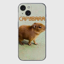 Чехол для iPhone 15 силиконовый с защитой камеры Детёныш капибара