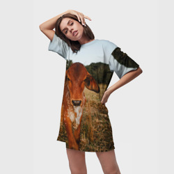 Платье-футболка 3D Коровка на поле - фото 2