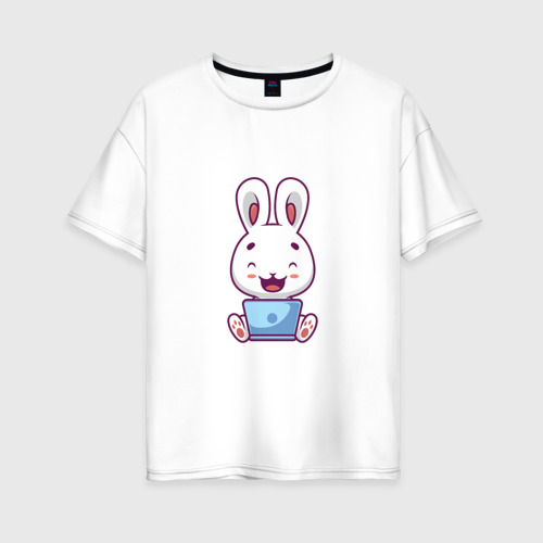 Женская футболка хлопок Oversize с принтом Весёлый кролик, вид спереди #2