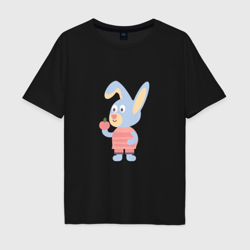 Мужская футболка хлопок Oversize с принтом Кролик с яблоком, вид спереди #2