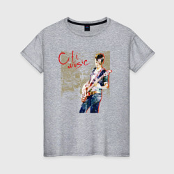 Девушка с гитарой акварель – Женская футболка хлопок с принтом купить со скидкой в -20%
