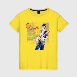 Девушка с гитарой акварель – Женская футболка хлопок с принтом купить со скидкой в -20%