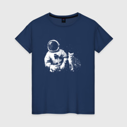 Женская футболка хлопок Космонавт с котом