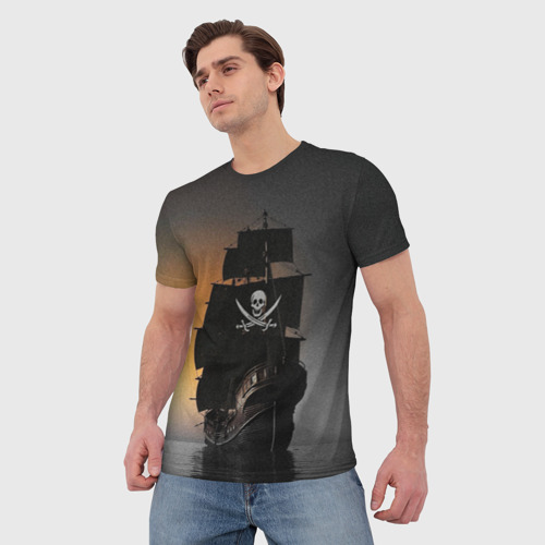 Мужская футболка 3D Пиратский фрегат, цвет 3D печать - фото 3