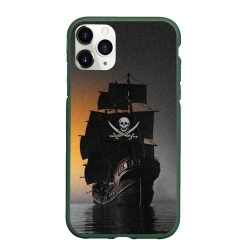 Чехол для iPhone 11 Pro матовый Пиратский фрегат, цвет темно-зеленый