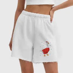 Женские шорты oversize футер хлопок Новогодний Гусь и снежинки - фото 2