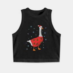 Женская укороченная майка-топ хлопок Новогодний Гусь и снежинки