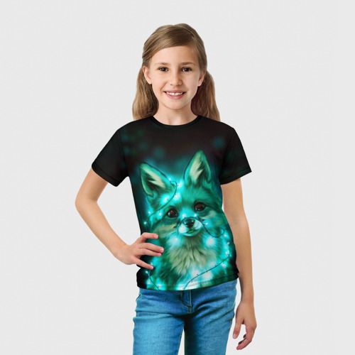 Детская футболка 3D Неоновый лис, цвет 3D печать - фото 5
