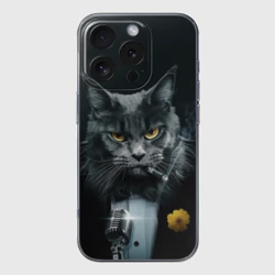 Чехол для iPhone 16 Pro силиконовый с защитой камеры Мейн-кун в смокинге и с сигарой