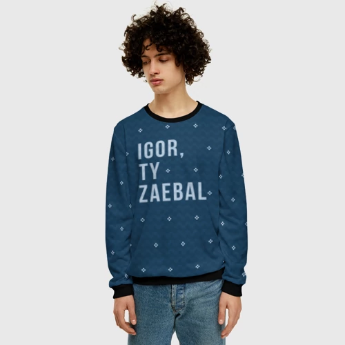 Мужской свитшот 3D с принтом Igor ty za*bal свитер, фото на моделе #1