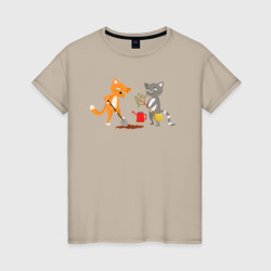 Кошечки сажают дерево – Женская футболка хлопок с принтом купить со скидкой в -20%