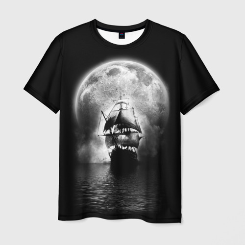 Мужская футболка с принтом Корабль в ночи, вид спереди №1