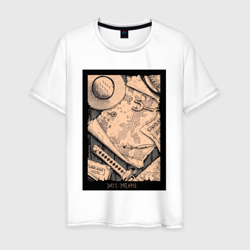Мужская футболка из хлопка с принтом Карта приключений — Ван Пис, вид спереди №1